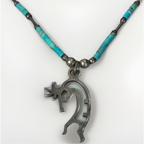 VTG Native American Turquoise & Sterling Silver Kokopelli Necklace Earring Set - Picture 7 of 15